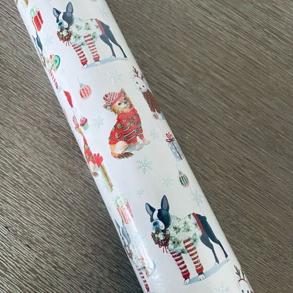 NWT Christmas Lifelike Dogs Glitter Gift Wrap Wrapping Paper Roll - Picture 4 of 4